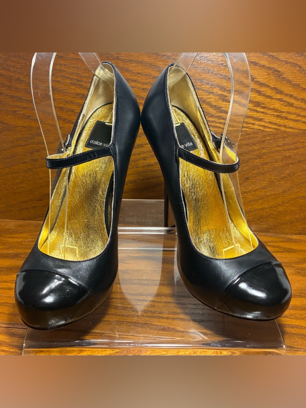 Dolce Vita Mary Jane Patent Accent Stiletto Heels Black Leather Size 7 - Picture 2 of 11